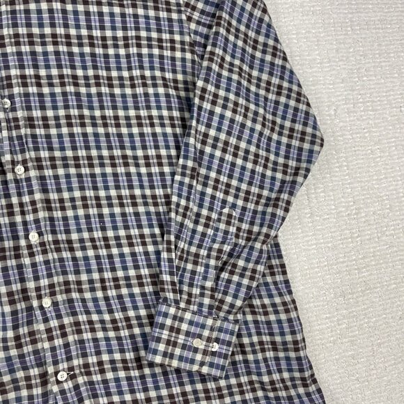 ETRO Shirt Men 44 Plaid Brown/Purple/Blue Preppy Dress Long Sleeve Made in Italy - Picture 6 of 16